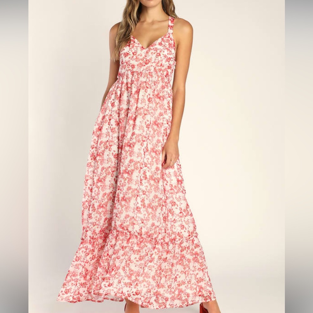 Lulus  Floral Print Tie-Back Maxi Dress